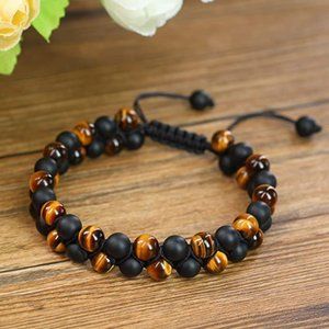 Tiger's Eye Onyx Round Bead Healing Reiki Strength Women Men Bracelet Xmas Gifts